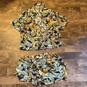 Tropical Leaf Print Shirt and Shorts Set